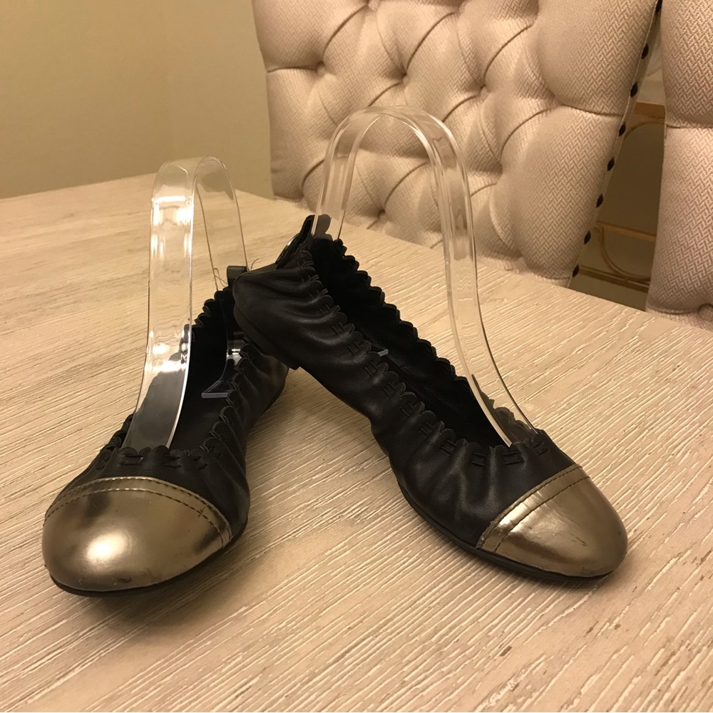 Tory Burch Abbey Anthracite Cap Toe Leather Ballet Flats Shoes Womens Sz 6